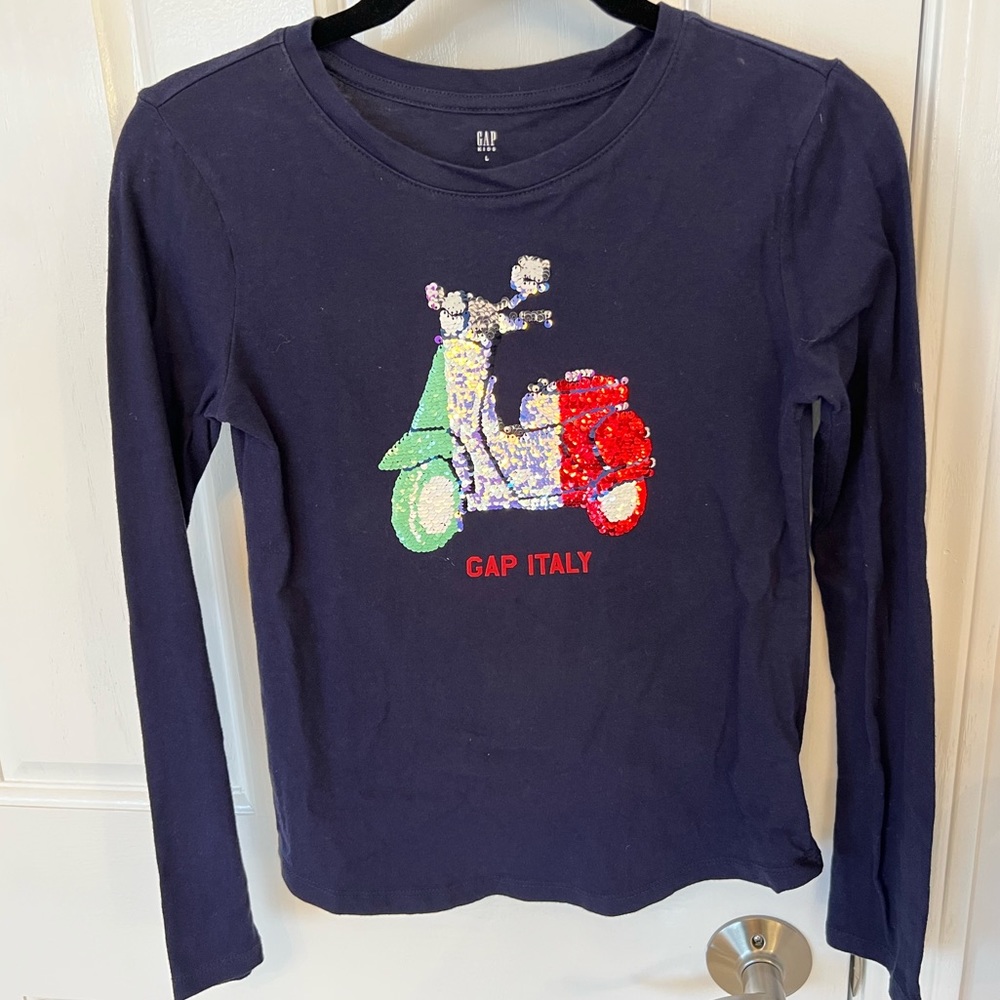 Gap Long Sleeve Kids Italy Scooter Sequins Design Shirt